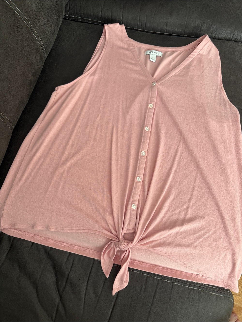 Nine West Pink Button-Front Tie Hem Tank Top
